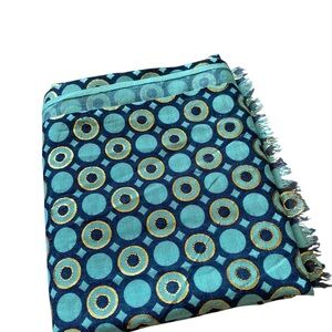 Turquoise Blue/Teal and Gold Circle Patterned Scarf